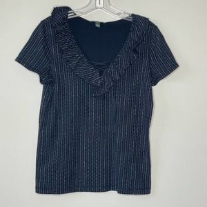 LRL Lauren Jeans Co Blouse Women's Medium Navy Shirt Top Ruffled Tassels Boho